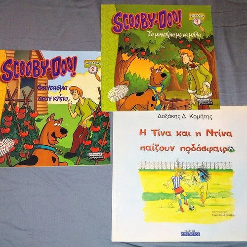 Children's books used Scooby Doo! and Tina and Dina play football