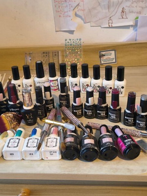 Nail products used, including lamps, files, glues, and accessories