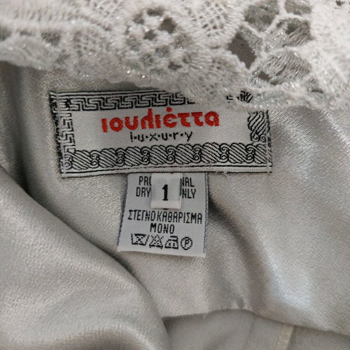 Formal long evening dress silver lace and satin small like new