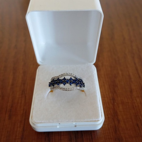 Ring with blue and silver zircon stones, new, size 7