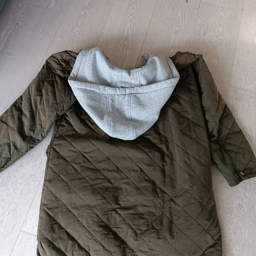 Zara quilted outerwear used, khaki mid-length coat with detachable hood