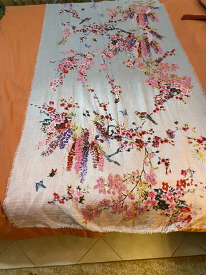 Пашмина като нова, 1.80x0.90, розова и тюркоазена