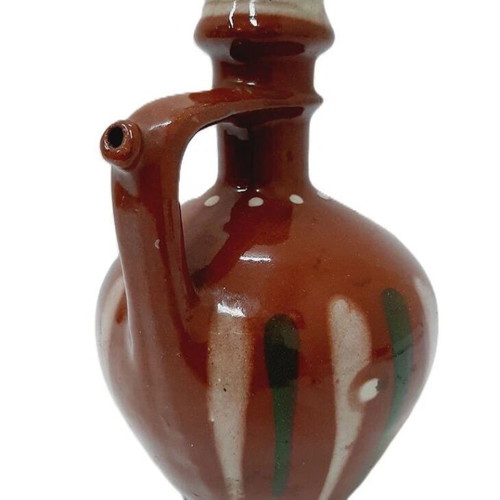 Vintage handmade ceramic jug like new, brown green white