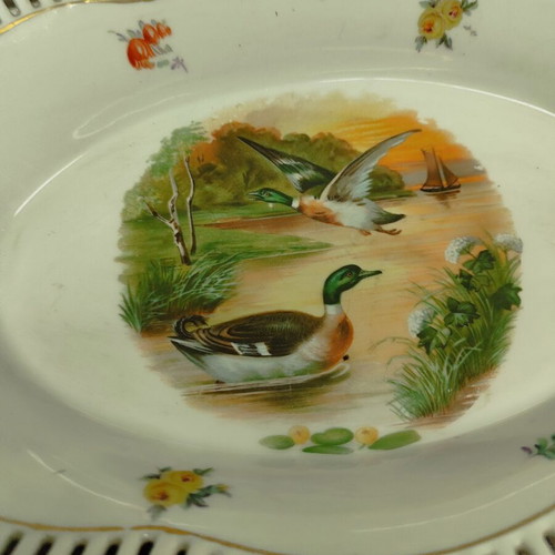 Vintage porcelain Bavaria platter with duck design used