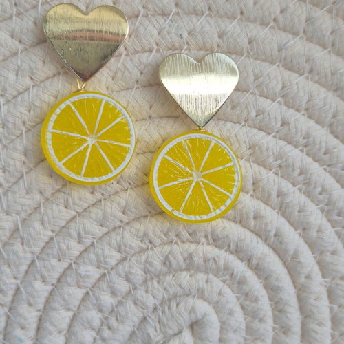 Lemon Love Earrings new, gold and yellow