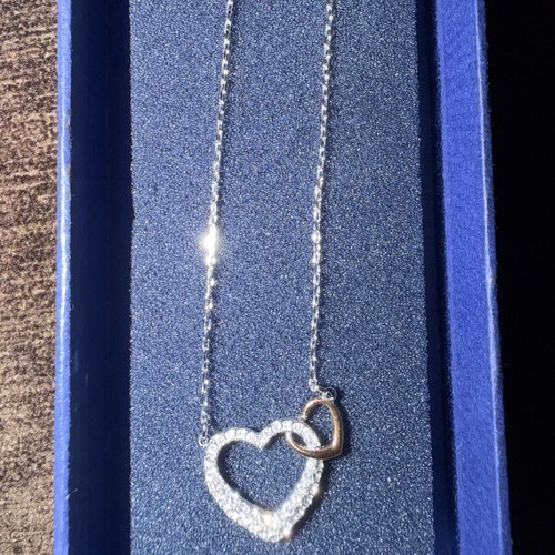 Swarovski necklace with double heart, silver and gold