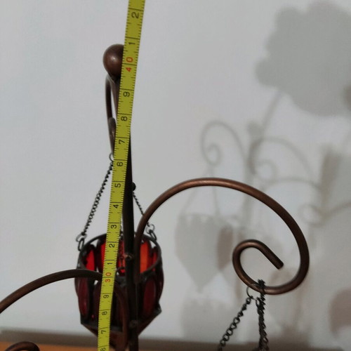 Copper candle holder for tealight table use like new with three hanging holders