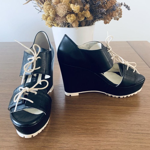 Ioanna Kourbela leather platform sandals new, black and white