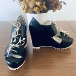 Ioanna Kourbela leather platform sandals new, black and white