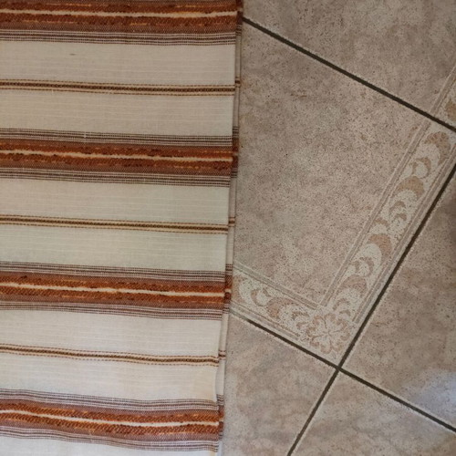 Traditional handwoven fabric loom new, terracotta and green
