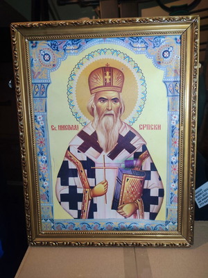 Άγιος Νικόλαος Βελιμιρόβιτς εικόνα σε καμβά μεταχειρισμένη, περίπου 40x34
