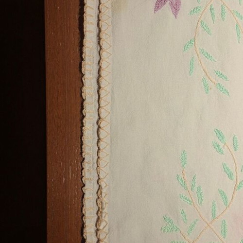 Vintage tablecloth with multicolored embroidered flowers, 133x128 cm