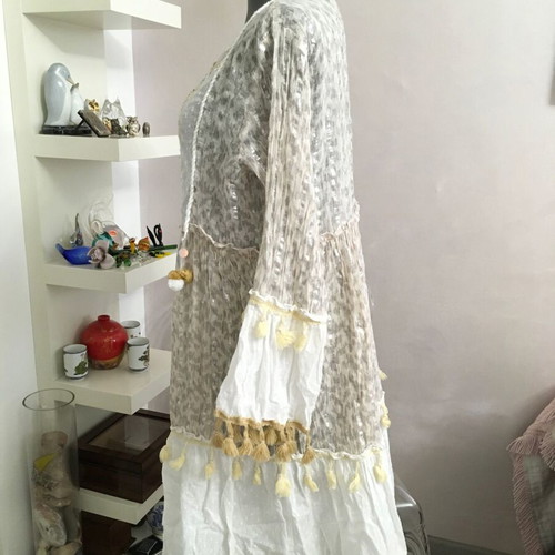 Boho dress tunic with rich embroidery and tassels like new
