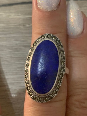 Silver 925 ring with lapis lazuli and marcasite vintage size 45