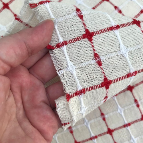 Cotton fabric red beige check, pack of 2, 1.60x1.60 and 0.80x1.60 m