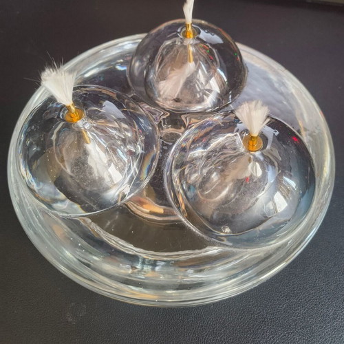 KROSNO Poland vintage glass oil lamp with 3 wicks