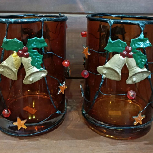 Vintage Christmas glass candle holders like new, set of 2