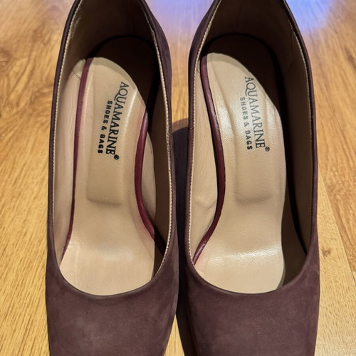 Aquamarine suede heels like new, size 39, brown and red