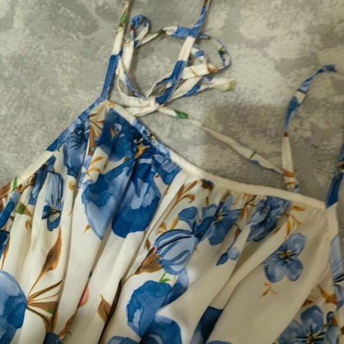 Floral long dress new, fits XL to 3XL, white and blue