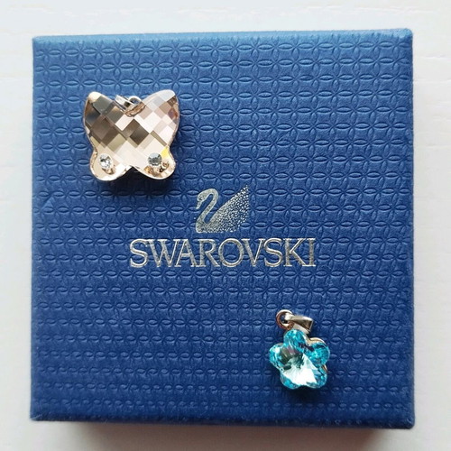 Σετ 2 κρυστάλλινων μενταγιόν Swarovski σαν καινούργιο, ροζ και τιρκουάζ