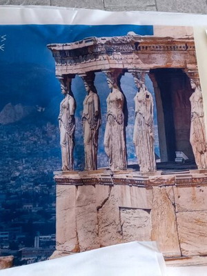 Μεταξωτό ύφασμα με εκτυπωμένο τοπίο Αθήνα Ελλάδα, σετ 3+1 δώρο