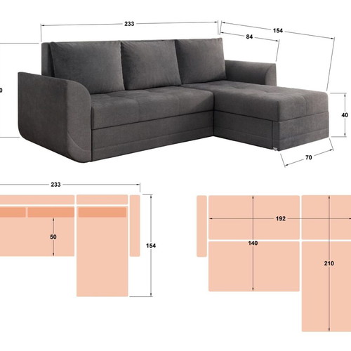Corner sofa bed with storage compartments