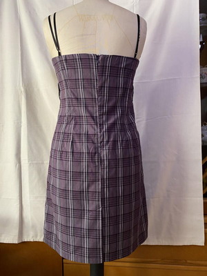 Strapless dress in checkered taffeta like new, purple, size L