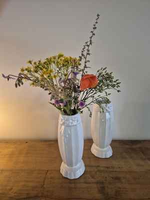 Art Deco White Enameled Cast Iron Cemetery Vases, Pair