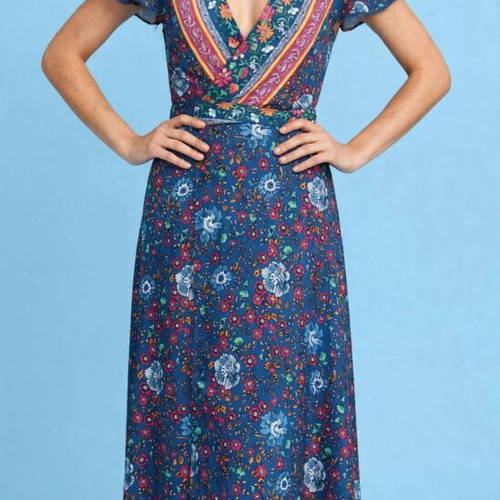 Floral Print Long Summer Dress like new, bat sleeve, v neck, wrap boho
