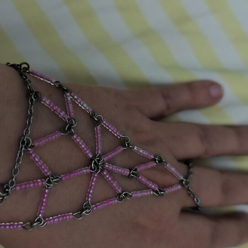 Slave Bracelet with Pink Geometric Beaded Mesh used