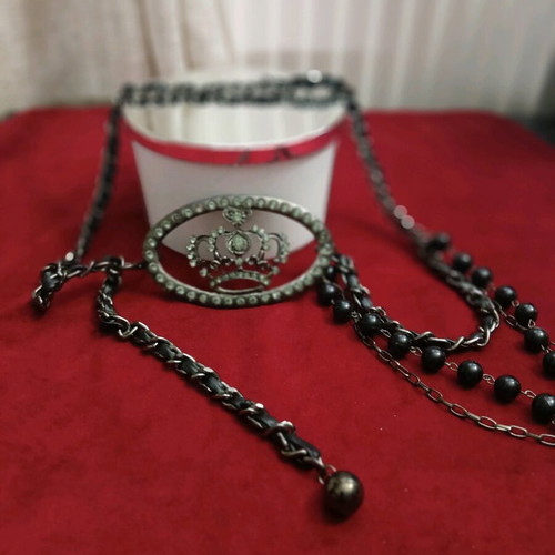 Denny Rose belt used with rhinestone crown and adjustable chain with pearls