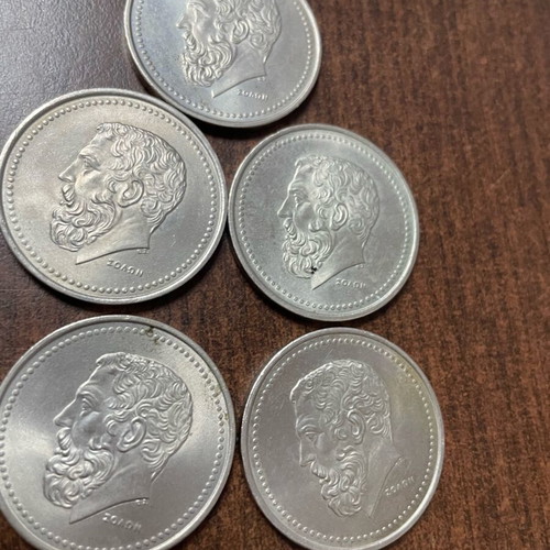 50 Drachma Coins 1982 Solon Used, Pack of 5