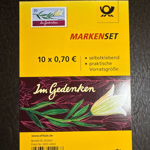 Im Gedenken Germany Stamp Block 6 New 2017