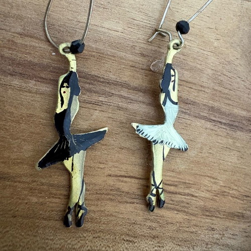 Ballerina earrings handmade like new, silver, hand painted