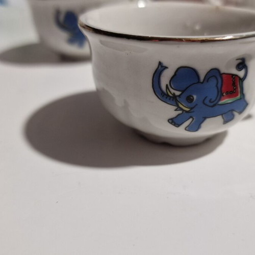 Vintage Mini Porcelain Children's Tea Set used, 8 pieces with animals