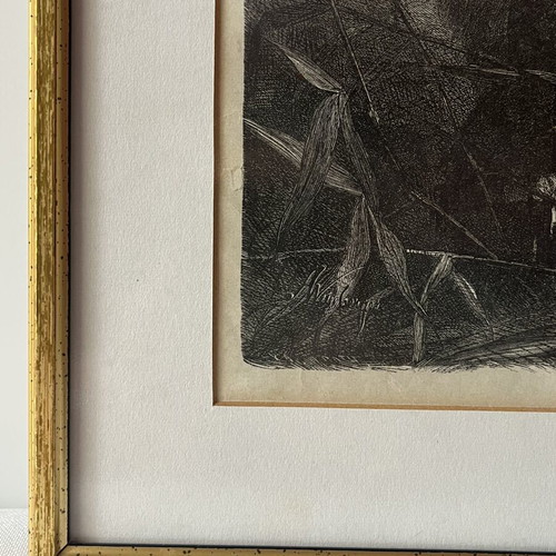 Rare Authentic Wood Engraving "The Fox and the Duck" 1872 Like New with Frame