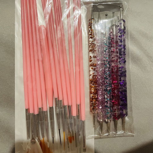 Nail art set with 14 brushes and 5 dotting tools