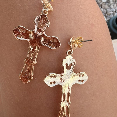 Cross Earrings with Pearls stainless steel, gold, new