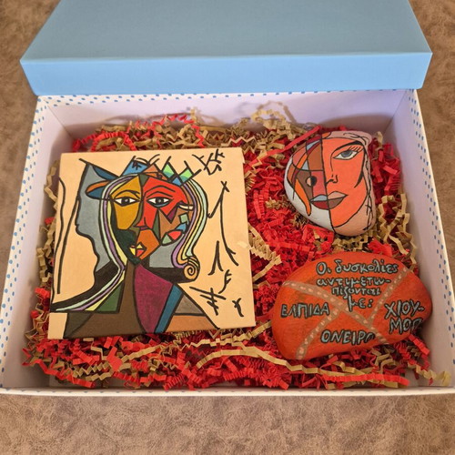 Giftbox with abstract art and line art