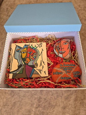 Giftbox with abstract art and line art