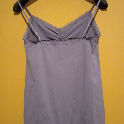 Miss Etam sleeveless top XL with adjustable straps and elastic lace, grey