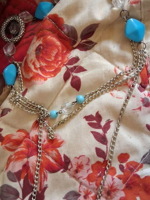 Decorative fake jewelry for women's blouse new, white and turquoise