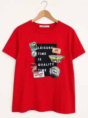 Zara Trafaluc red T-shirt size L like new with travel print