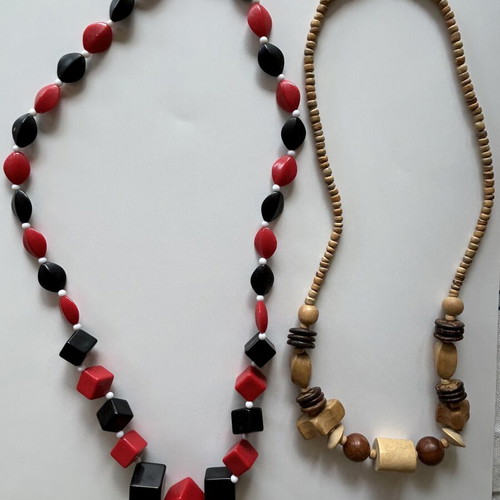 Set of 2 handmade necklaces with red, black, and brown beads like new