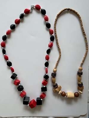Set of 2 handmade necklaces with red, black, and brown beads like new