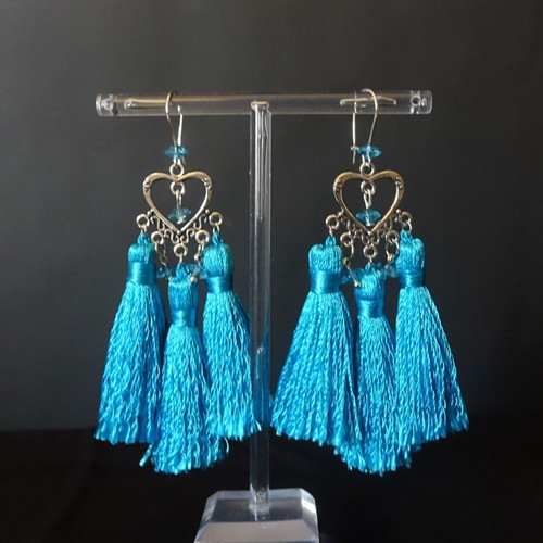 Tassel earrings new, turquoise and silver