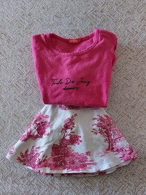 Girls' set with puff sleeves, pink