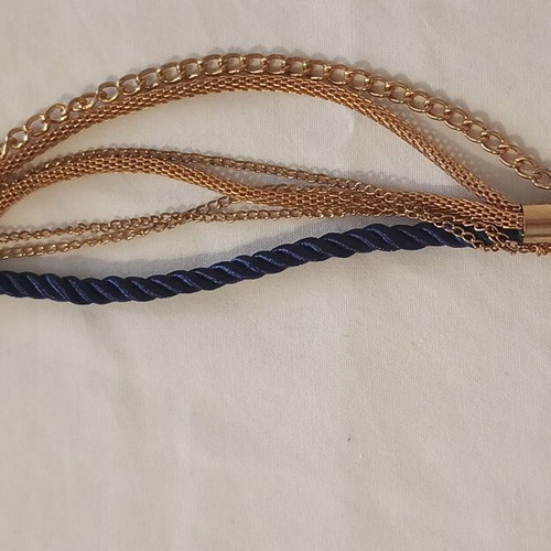 Women's bracelet with blue cord and gold chains, new