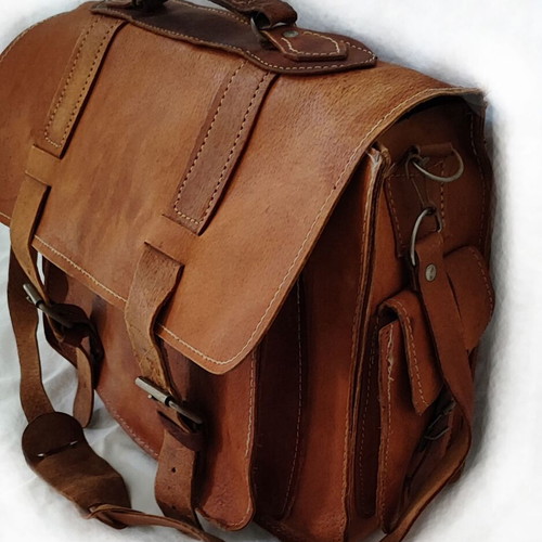 Leather vintage shoulder bag handmade unisex like new