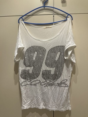 Y2K White Short-Sleeve Top with Silver Studs Small Medium Like New